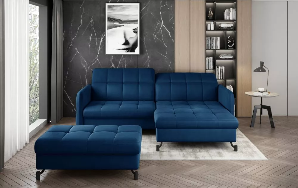 Dīvāns Lorelle Premium standard ar pufu · Zils · 160 × 225 × 105 cm