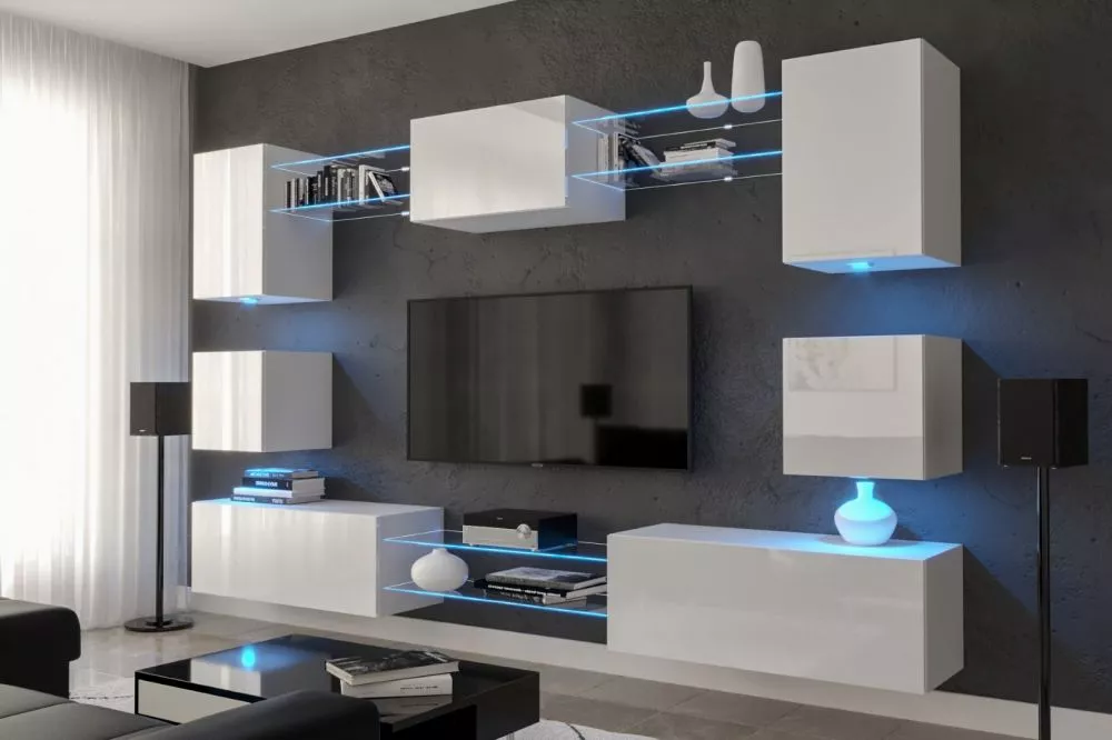 Sekcija Next AN1 ar LED · Balts · 271 × 35 × 181 cm