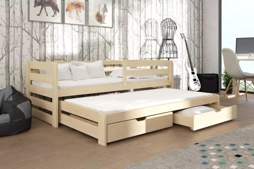 Bērnu gulta Senso ar stelāžām Guļamvietas platums: 90 cm, Guļamvietas garums: 190 cm, · Priede · 97 × 198 × 77.5 cm
