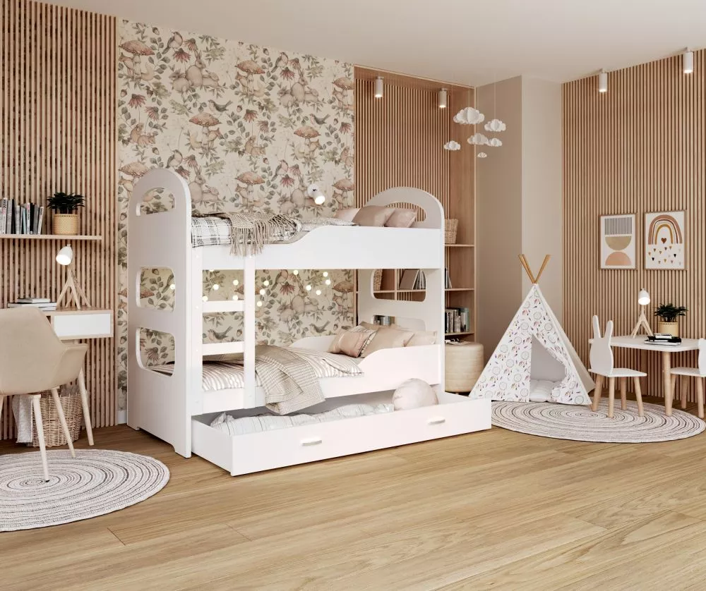 Bērnu gulta Dominik 80x160 ar stelāžām Guļamvietas platums: 80 cm, Guļamvietas garums: 160 cm, · 87 × 168 × 166 cm