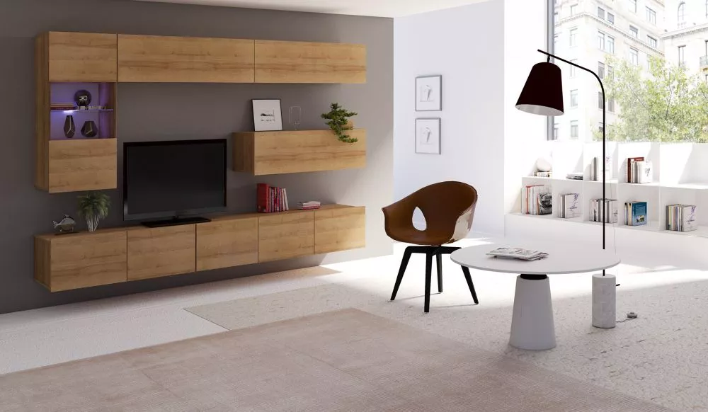 Sekcija Calabrini 4 ar LED · Zelta ozols · 250 × 43 cm