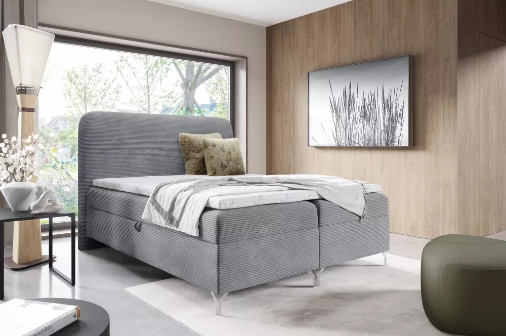 Gulta Gomez Boxspring Standard Guļamvietas platums: 120 cm, Guļamvietas garums: 200 cm, · Pelēks · 124 × 208 × 133 cm