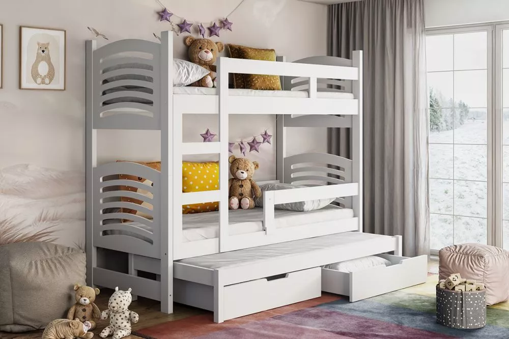 Bērnu gulta Oli 3 ar stelāžām Guļamvietas platums: 75 cm, Guļamvietas garums: 180 cm, · 81 × 188 × 160 cm