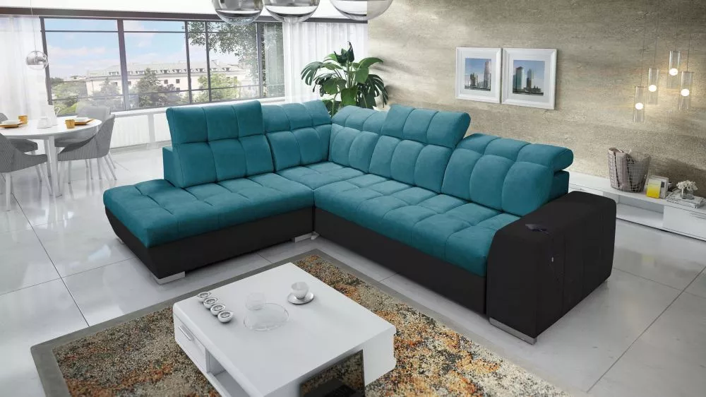 Dīvāns Pagano 7 Premium Standard · Tirkīzs + melns · 225 × 285 × 83 cm