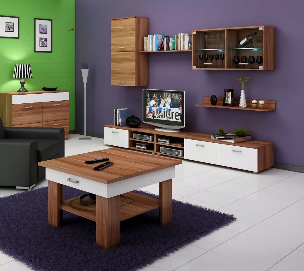 Žurnālgalds Omega Meblo Galda virsmas biezums: 2.5 cm, · Plūmju + balts · 80 × 80 × 52 cm