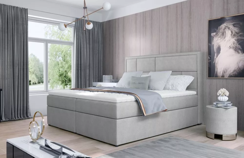Gulta Meron Boxspring standard Guļamvietas platums: 160 cm, Guļamvietas garums: 200 cm, · Gaiši pelēks · 160 × 215 × 115