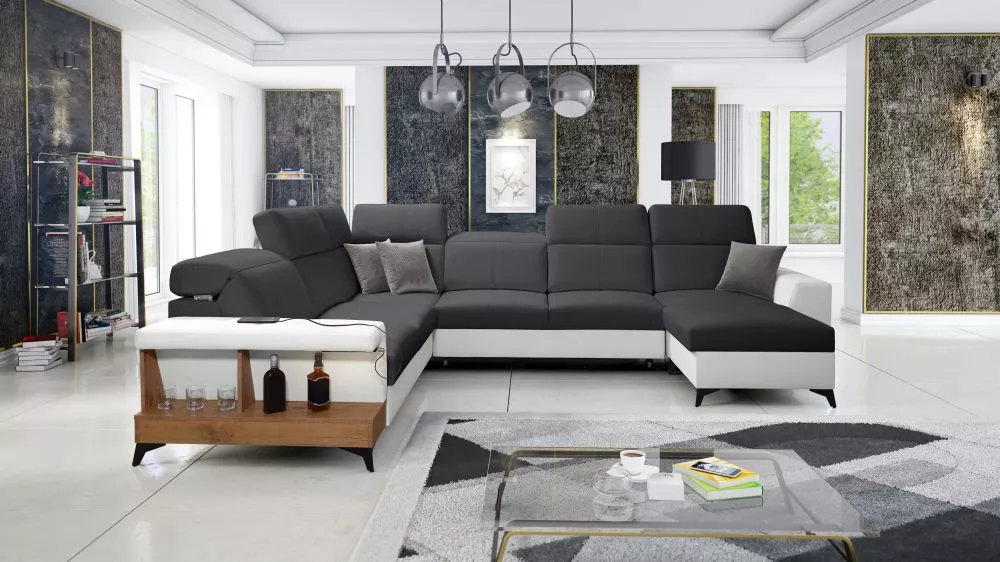 Dīvāns Belutti 8 Lancelot Standard · Grafīts + balts · 288 × 362 × 84 cm