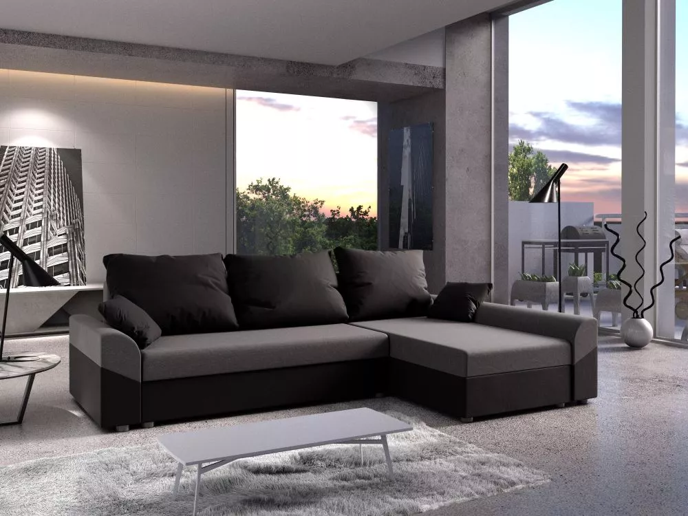 Dīvāns Denver L standard · Tumši pelēks + melns · 139 × 248 × 80 cm