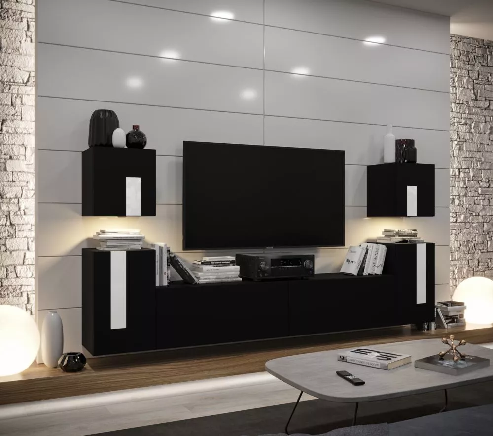 Sekcija New Concept C84 ar LED · Melns · 256 × 35 × 120 cm