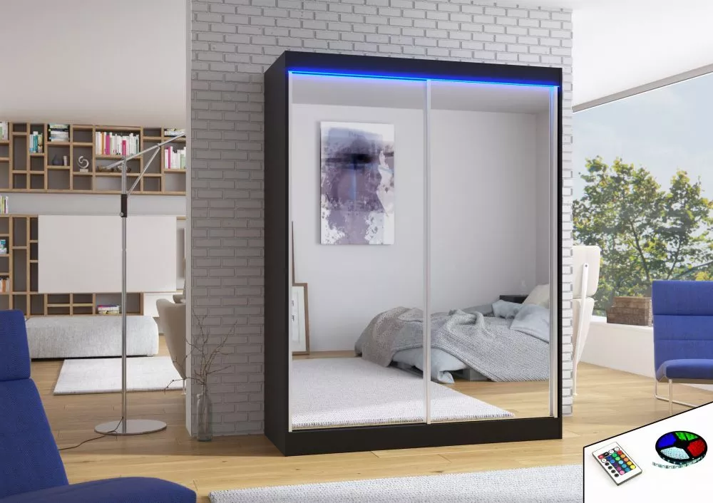 Skapis Florest ar LED · Melns · 150 × 58 × 200 cm
