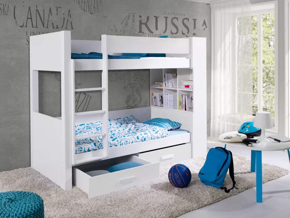 Bērnu gulta Gaspar 80x180 ar stelāžām Kāpņu puse: Pa labi, Guļamvietas platums: 80 cm, Guļamvietas garums: 180 cm, · 94 