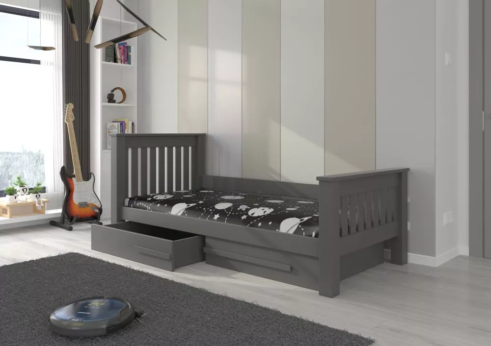 Bērnu gulta Carmel ar stelāžu Guļamvietas platums: 90 cm, Guļamvietas garums: 200 cm, · Grafīts · 104 × 217 × 97 cm
