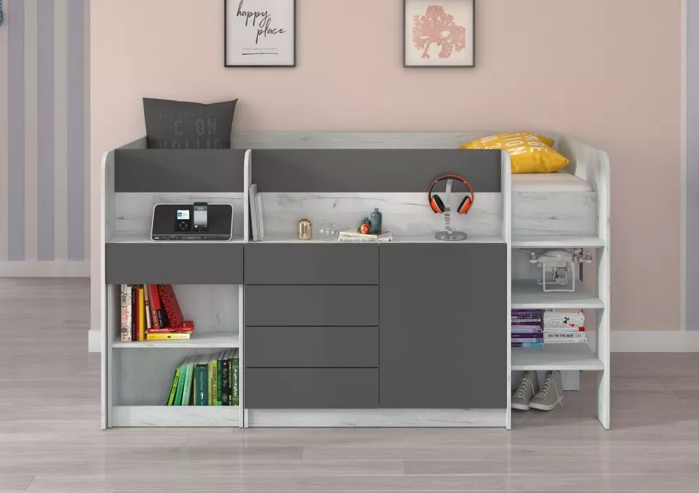 Divstāvu gulta Smile P ar stelāžu Guļamvietas platums: 90 cm, Guļamvietas garums: 200 cm, · 112 × 204 × 112 cm