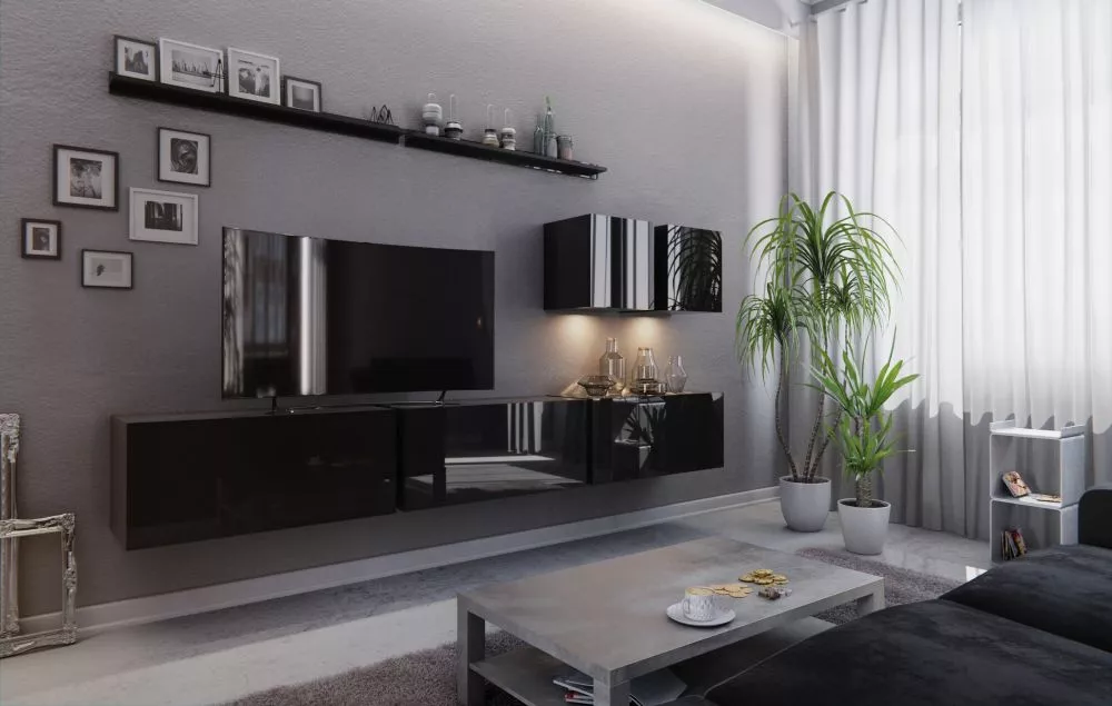 Sekcija Box 7 ar LED · Melns · 258 × 38 × 186 cm