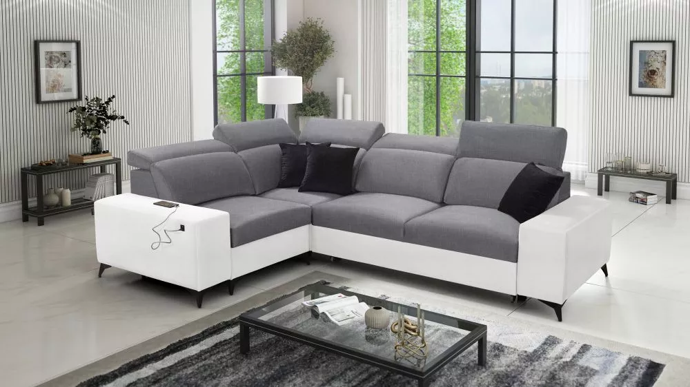 Dīvāns Bartone 2 Mix Premium Standard · Pelēks + balts · 203 × 283 × 83 cm