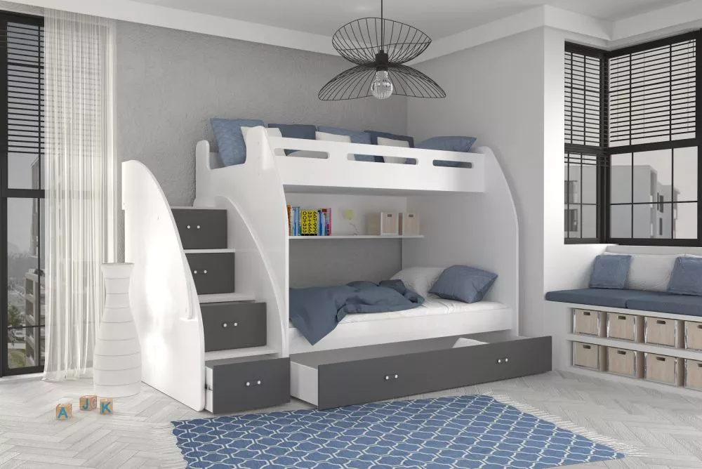 Bērnu gulta Zuzia ar stelāžām Guļamvietas platums: 120 cm, Guļamvietas garums: 200 cm, · 130 × 257 × 160 cm