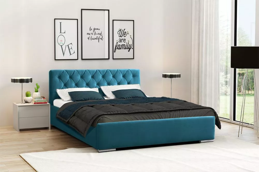 Gulta PK06 ar stelāžu Guļamvietas platums: 140 cm, Guļamvietas garums: 200 cm, stelāžas tips: metāla, · Tirkīzs · 150 × 