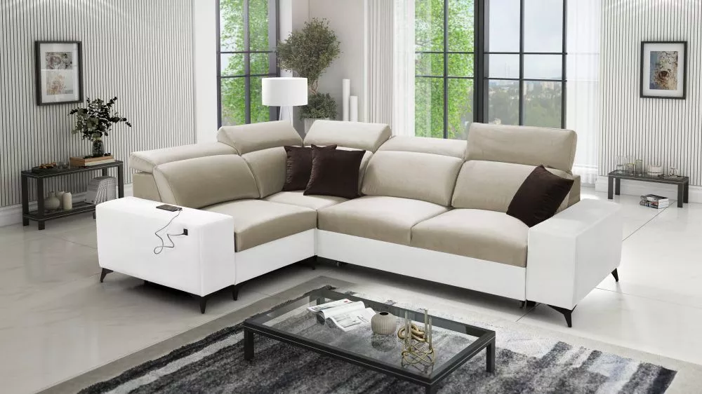 Dīvāns Bartone 2 Mix Premium Standard · Krēms + balts · 203 × 283 × 83 cm