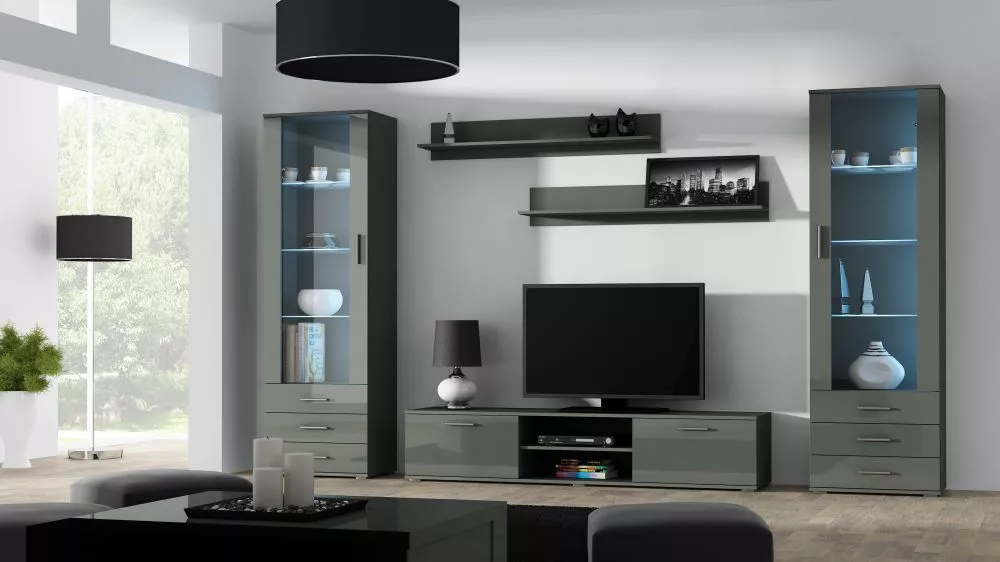Sekcija Soho 4 ar LED · Pelēks · 300 × 43 × 192 cm