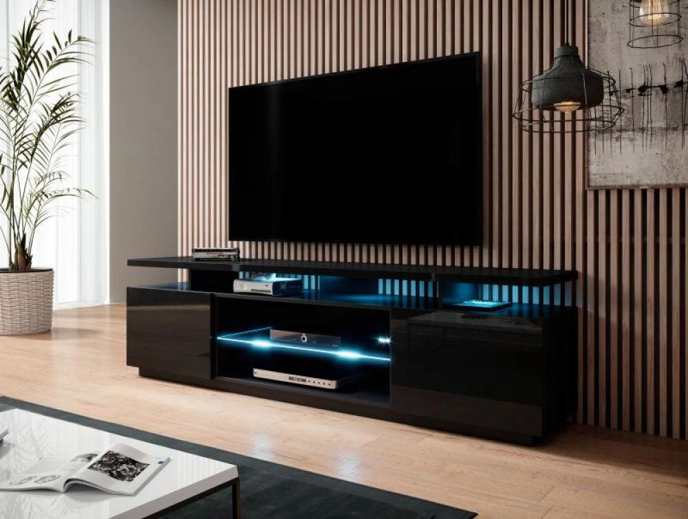TV tumba Eva RTV ar LED · Melns · 180 × 40 × 56 cm