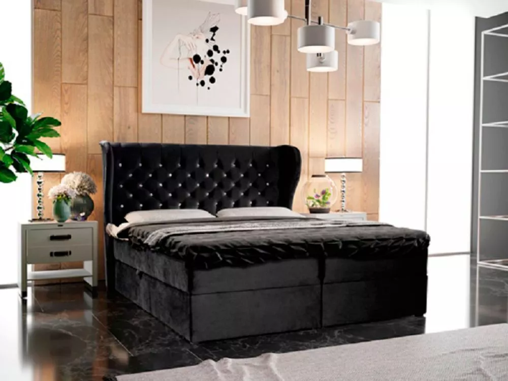 Gulta Crystal Boxspring standard Guļamvietas platums: 180 cm, Guļamvietas garums: 200 cm, · Melns · 190 × 210 × 122 cm