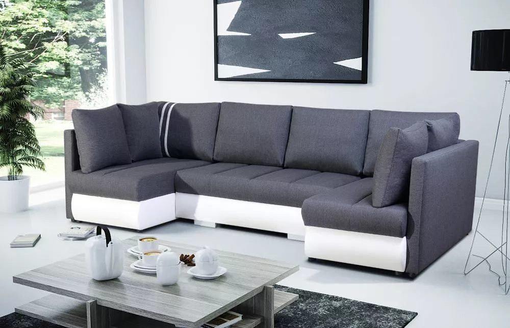 Dīvāns R-city U Standard · Tumši pelēks + balts · 144 × 288 × 90 cm
