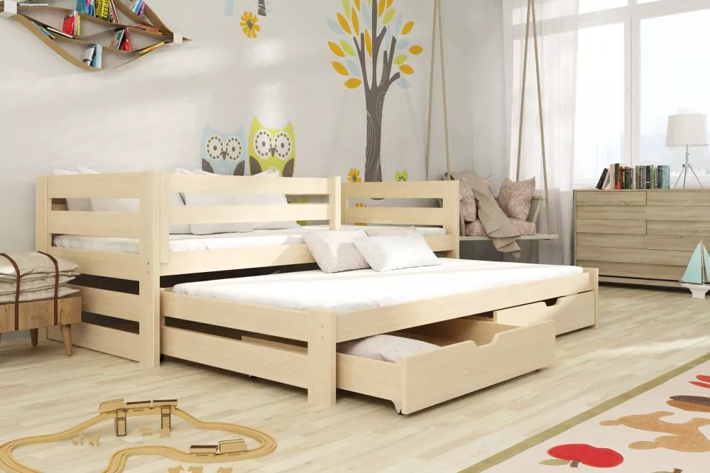 Bērnu gulta Kubus ar stelāžām Guļamvietas platums: 90 cm, Guļamvietas garums: 190 cm, · Priede · 97 × 198 × 75.5 cm