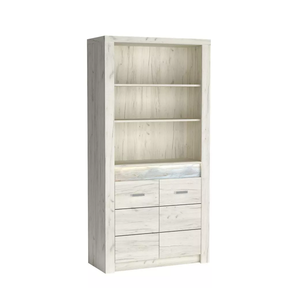 Sekcija Indianapolis I5 ar LED · Ozols craft balts · 96 × 42 × 192 cm