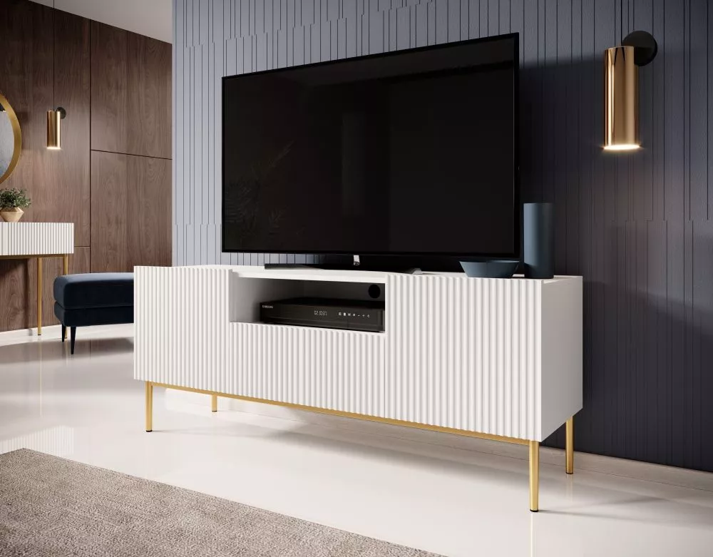 TV tumba Nicole RTV 150 2D1SZ Gold · Balts · 150 × 45 × 60 cm
