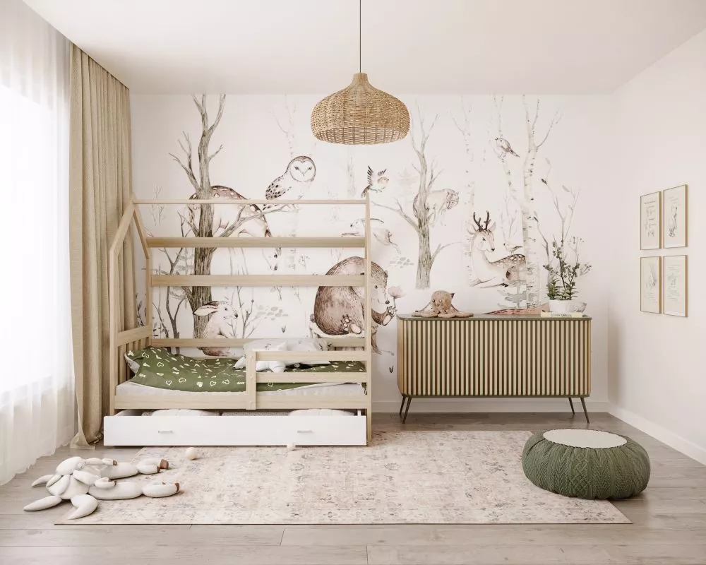 Bērnu gulta Domek 80x190 2 ar stelāžu Guļamvietas platums: 80 cm, Guļamvietas garums: 190 cm, · 84 × 194 × 180 cm