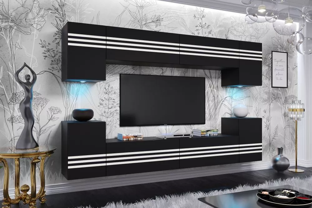 Sekcija Cereo ar LED · Melns · 240 × 35 × 170 cm