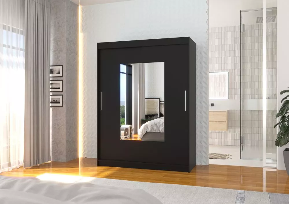 Skapis Dorrigo ar LED · Melns · 150 × 58 × 200 cm