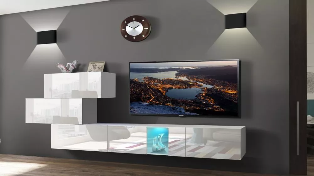 Sekcija Next 84 XL ar LED · Balts · 274 × 35 × 141 cm