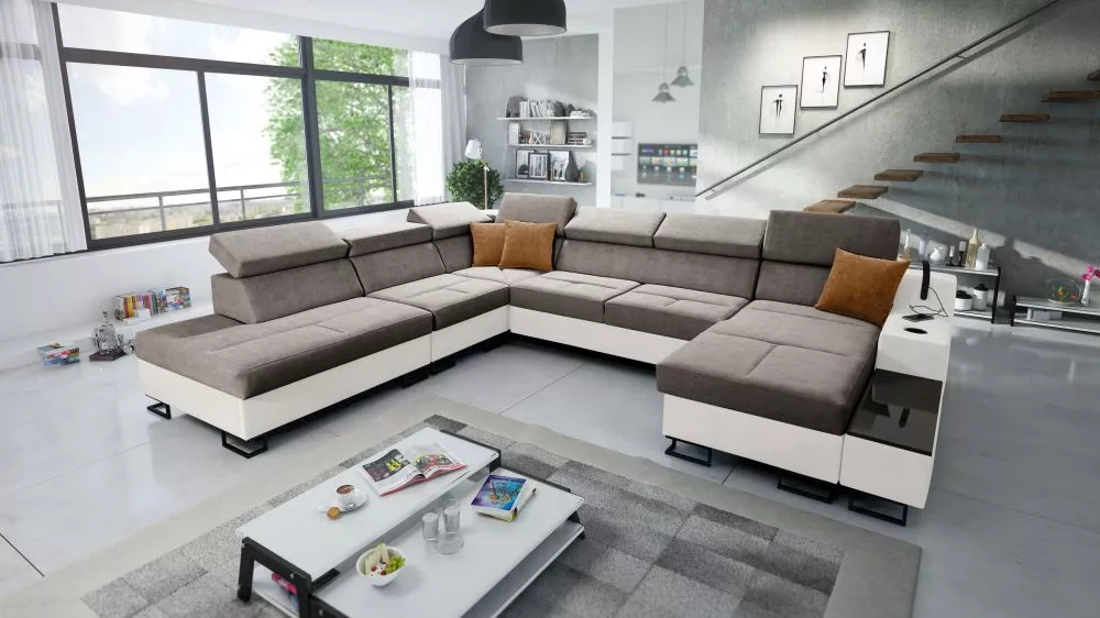 Dīvāns Alicante 10 Whisper Eco Standard · Brūns + balts · 300 × 361 × 81 cm