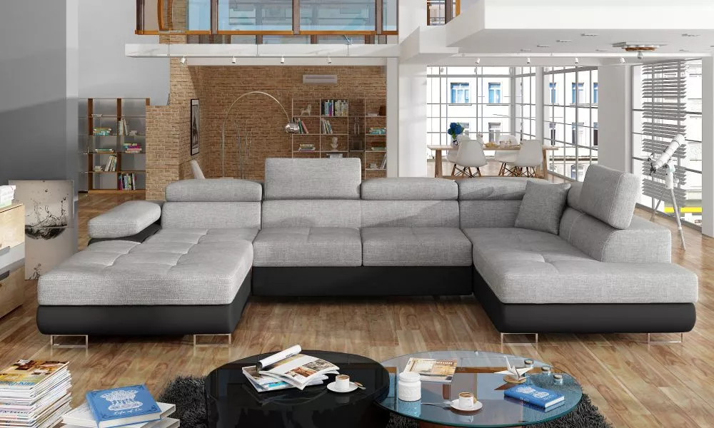 Dīvāns Rodrigo standard · Pelēks + melns · 202 × 345 × 90 cm