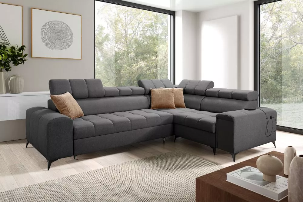 Dīvāns Greco 2 Comfort Standard · Tumši pelēks · 204 × 280 × 84 cm