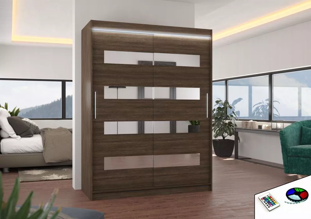 Skapis Baltic ar LED · Šokolādes · 150 × 58 × 200 cm