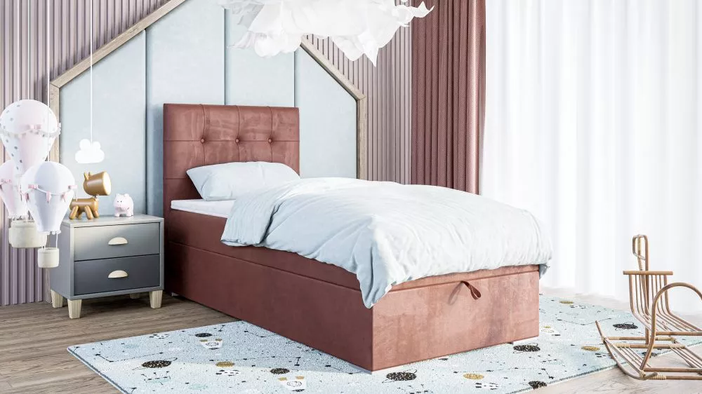 Gulta Deniz Boxspring Standard Guļamvietas platums: 90 cm, Guļamvietas garums: 200 cm, · Tumši rozā · 90 × 207 × 118 cm