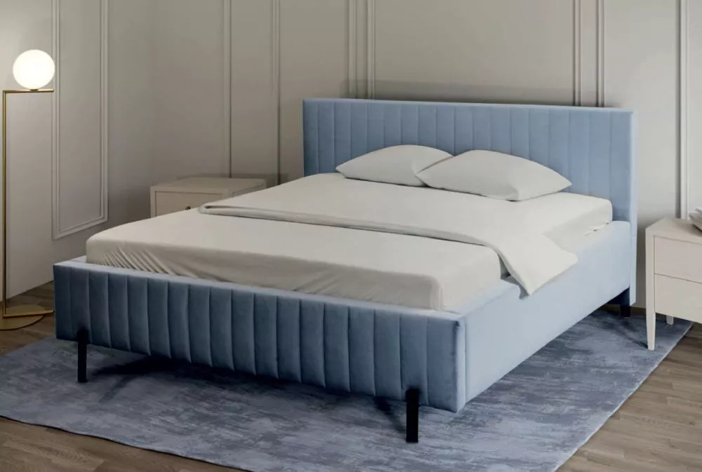 Gulta Velvet Standard ar stelāžu Guļamvietas platums: 160 cm, Guļamvietas garums: 200 cm, · Zili pelēks · 180 × 220 × 96