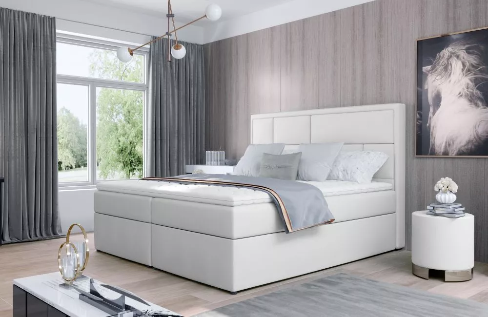 Gulta Meron Boxspring standard Guļamvietas platums: 180 cm, Guļamvietas garums: 200 cm, · Balts · 180 × 215 × 115 cm