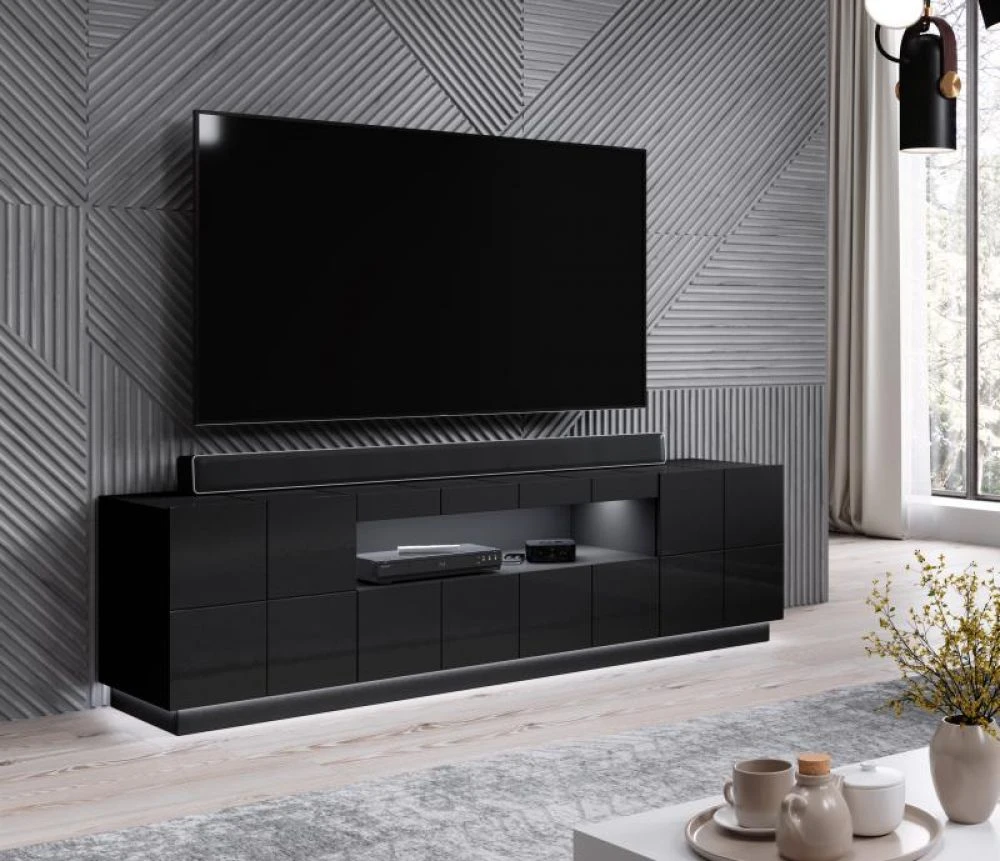 TV tumba Reja ar LED · Melns · 184 × 45 × 57.5 cm